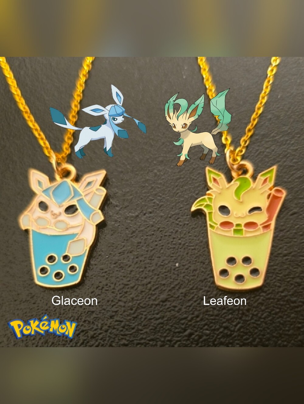 Glaceon & Leafeon Boba Enamel Necklace Set